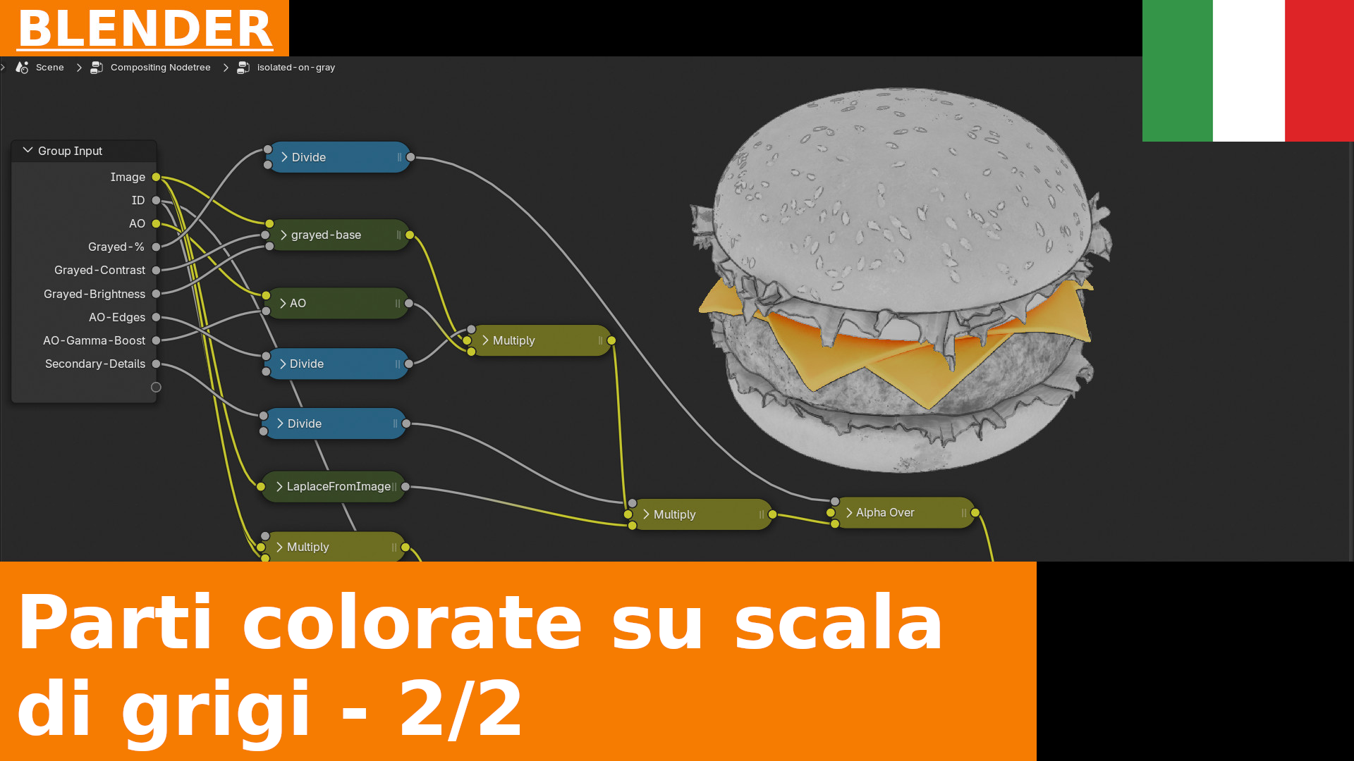 Parte di rendering a colori, parte in grigio | Gruppo di Compositing per Blender in regalo | Tutorial 2  di 2