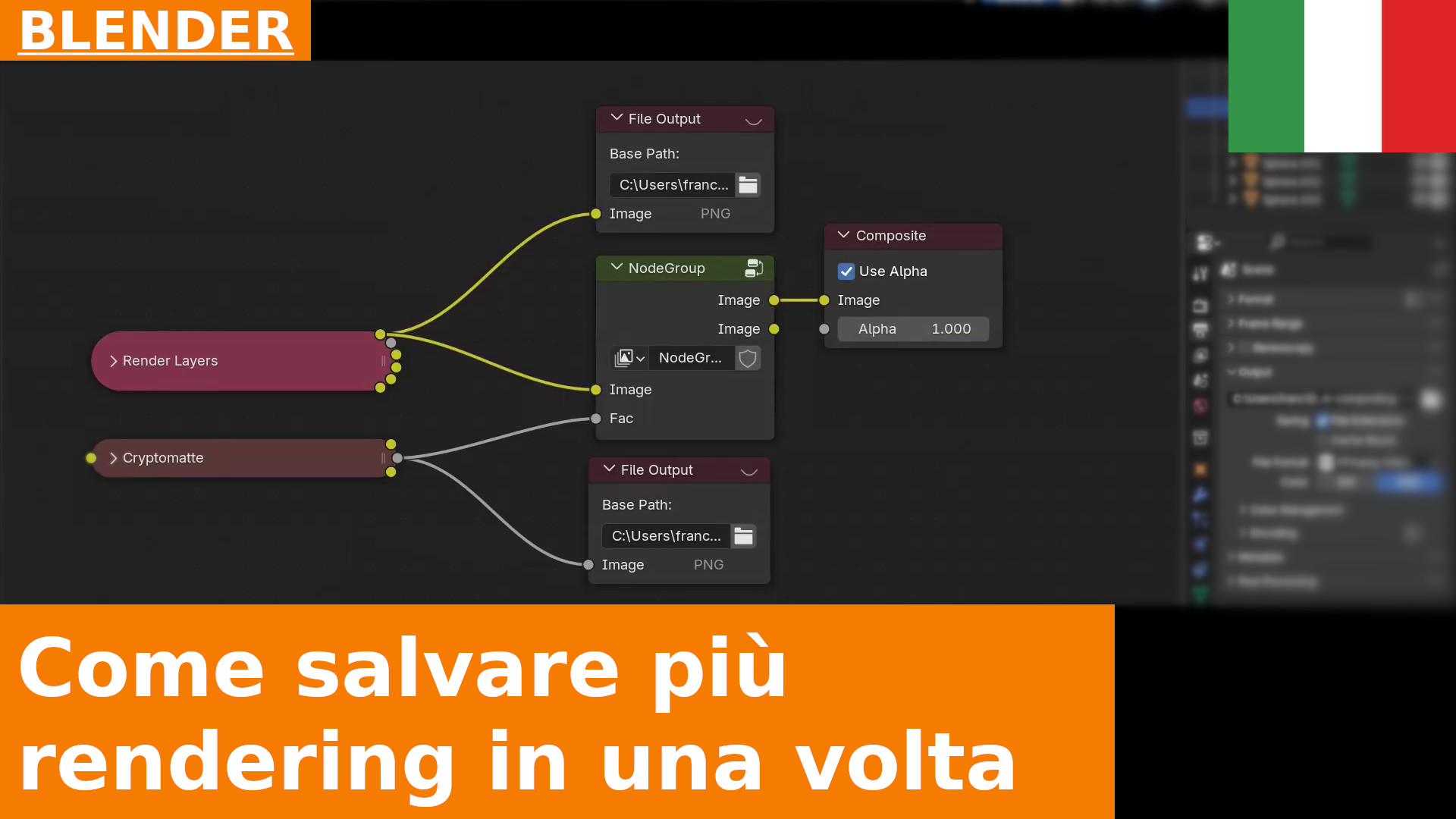 Come salvare diverse versioni del rendering (Compositing) in un colpo solo con i nodi File Output in Blender 4.3