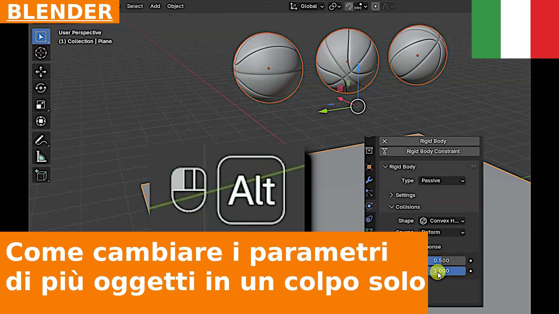 Come modificare i parametri di più oggetti con ALT e click del tasto sinistro in Blender 4.3 | Tutorial