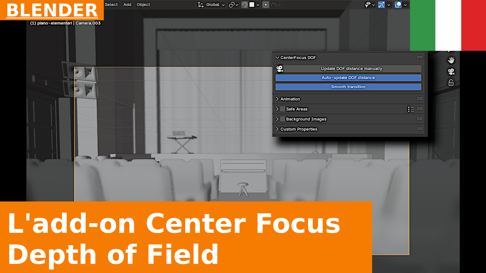 Center Focus Depth of Field add-on -  Messa a fuoco automatica al centro dell'inquadratura in Blender