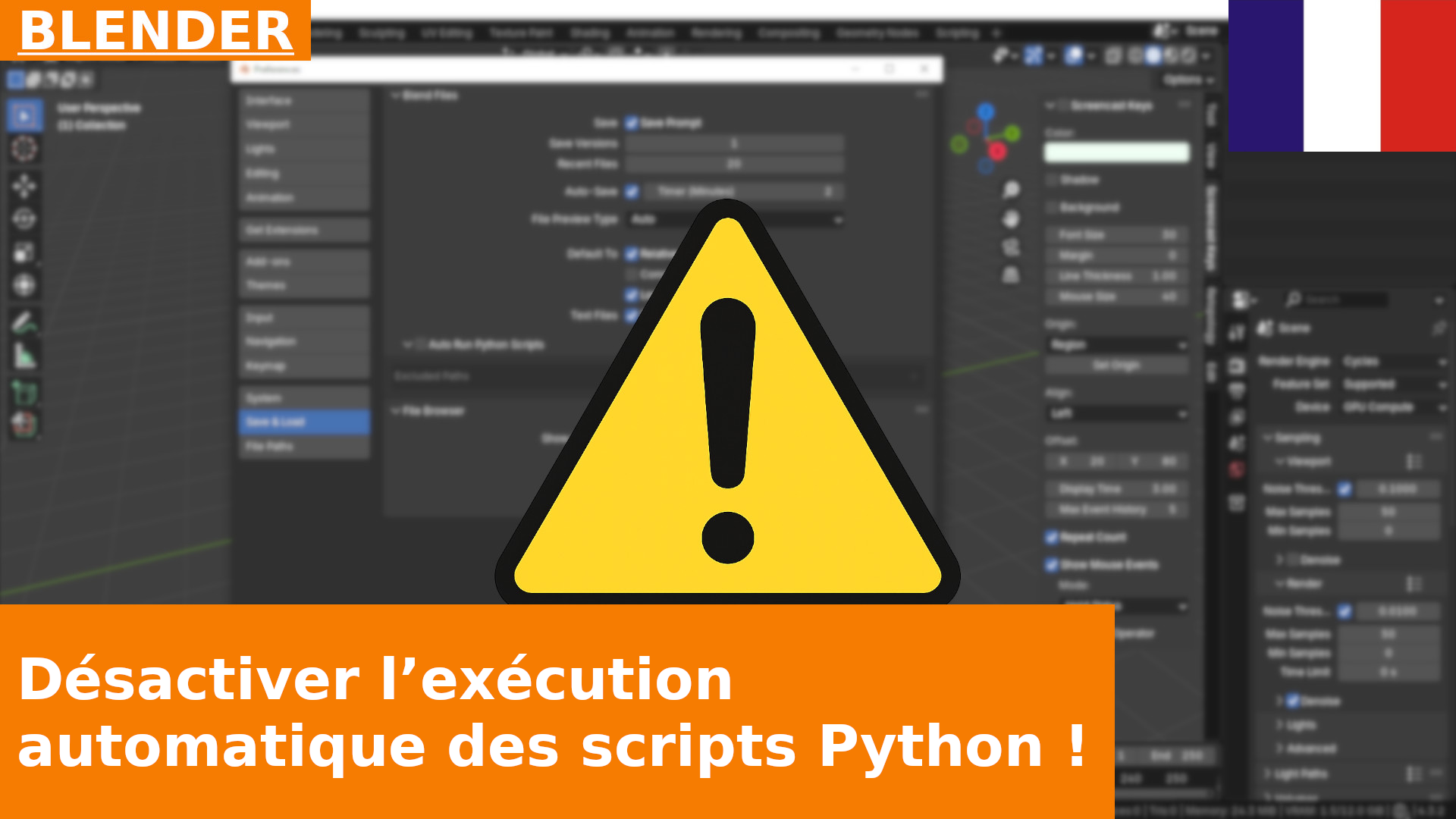 Attention : désactivez « Auto Run Python Scripts » pour vous protéger des logiciels malveillants dans les fichiers Blender