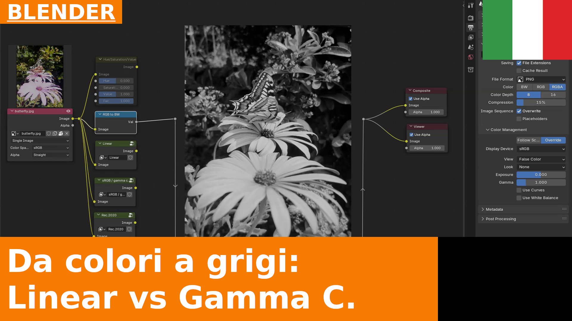 Da colore a scala di grigi: Linear vs (gamma corrected) sRGB | Blender 4.3 Compositing