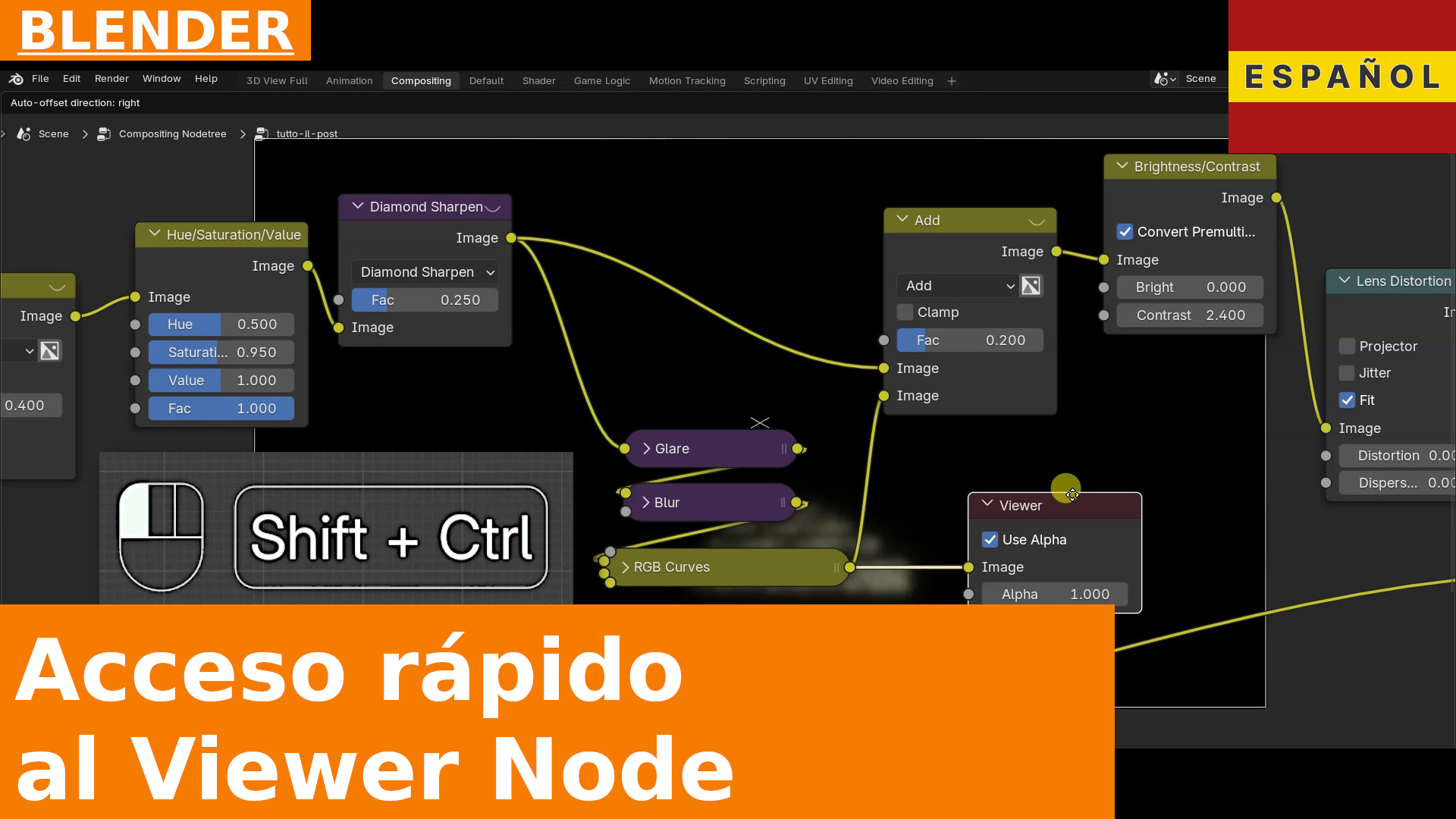 Consejo Rápido de Blender: Conecta instantáneamente un nodo de Compositing al Viewer con CTRL + SHIFT + Click