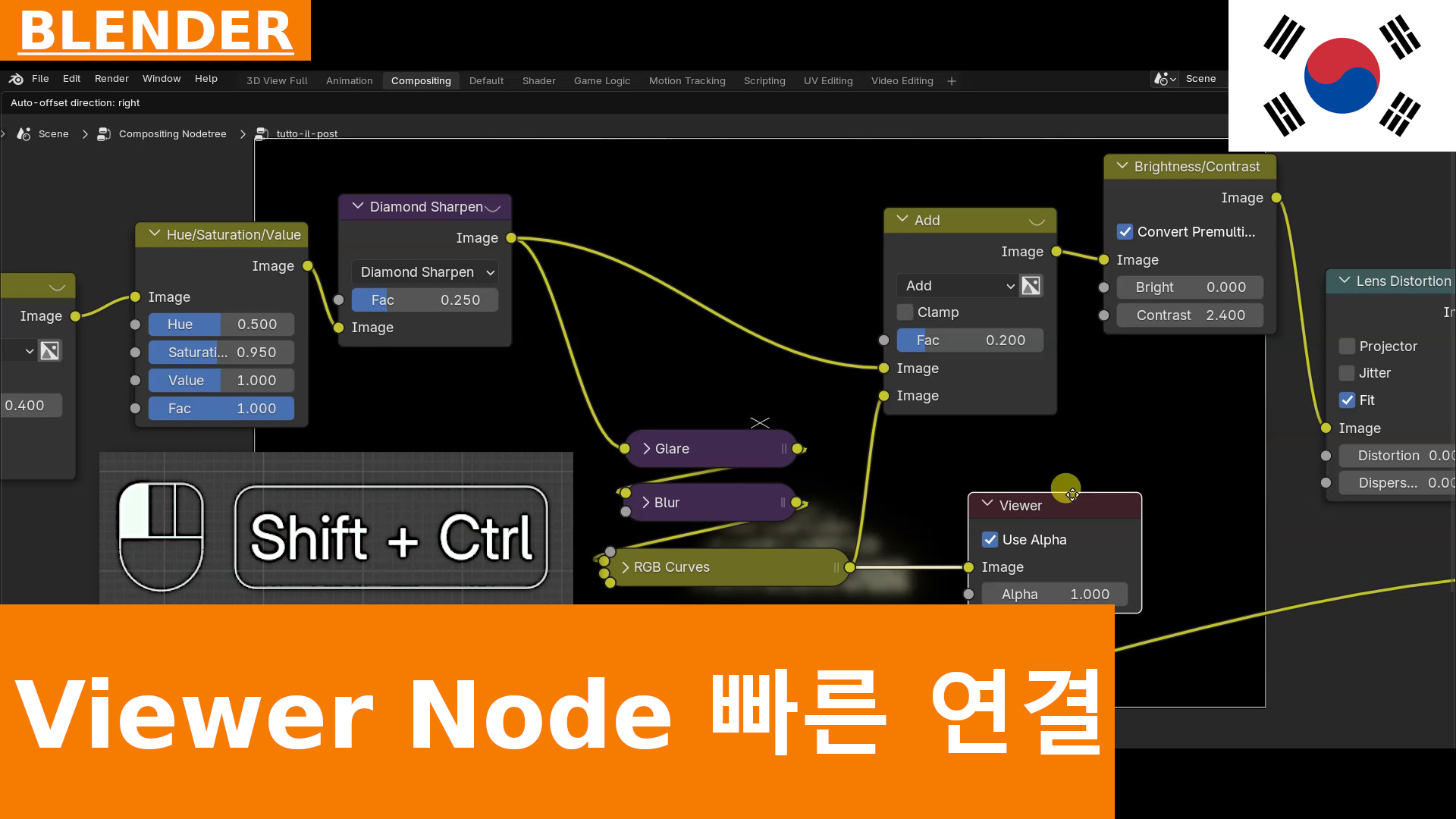 Blender 빠른 팁: CTRL + SHIFT + Click으로 Compositing 노드를 Viewer에 즉시 연결하기
