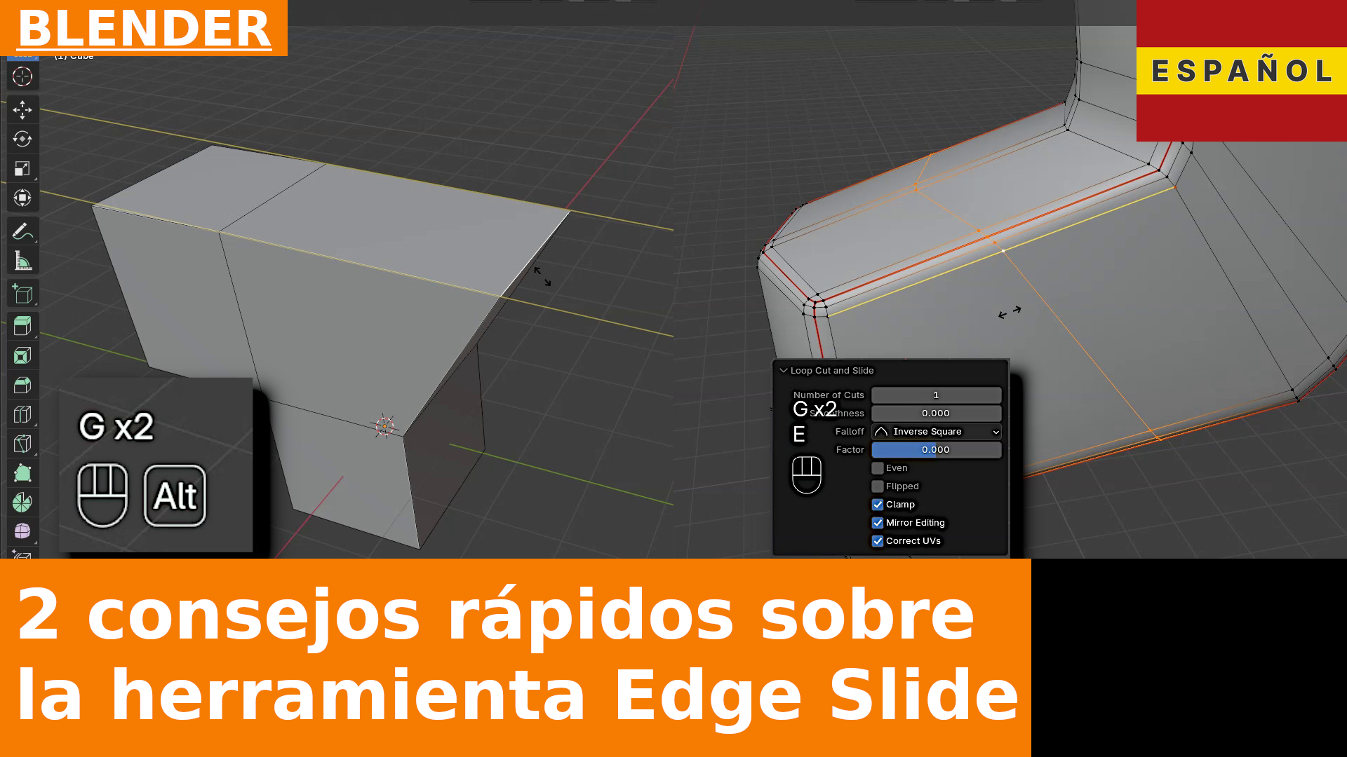 Dos modos poco conocidos de usar Edge Slide (G G) en Blender: Even y Flipped