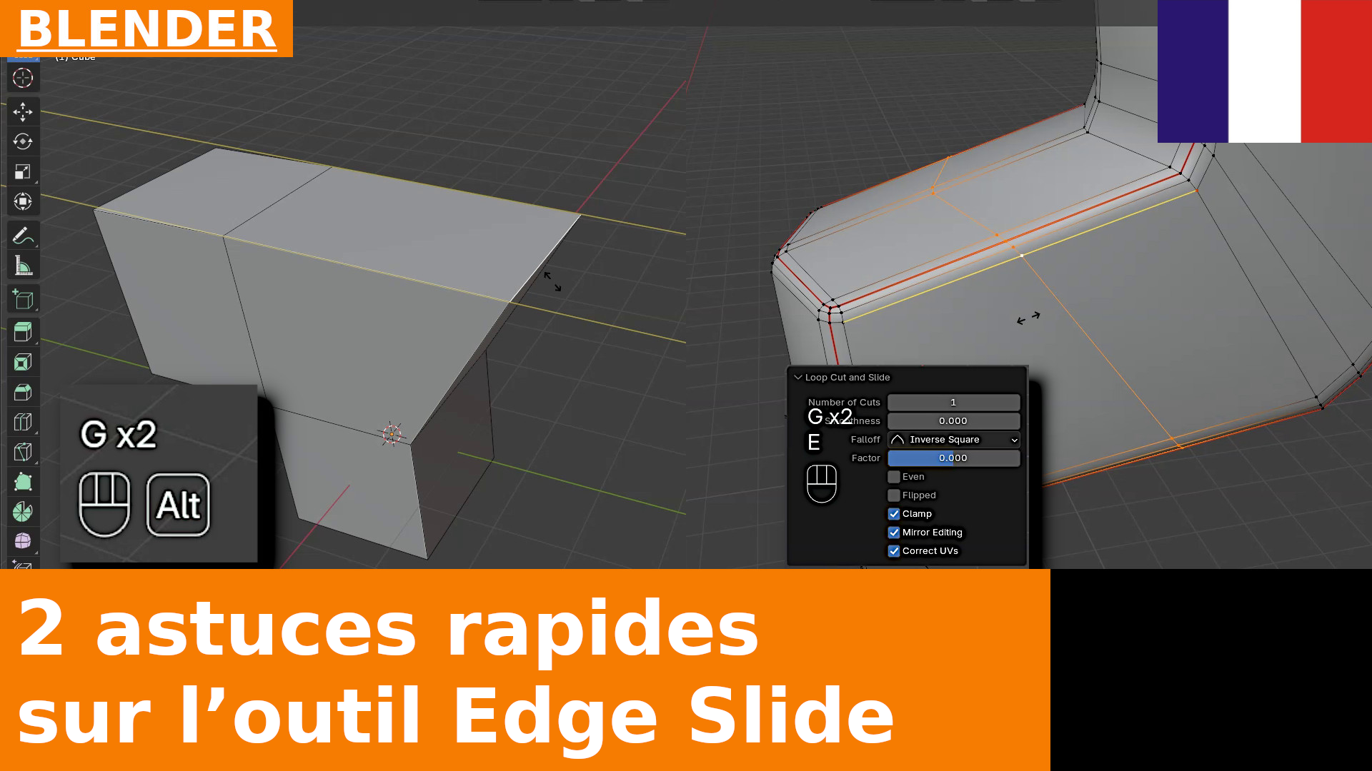 Deux modes peu connus pour utiliser Edge Slide (G G) dans Blender : Even et Flipped