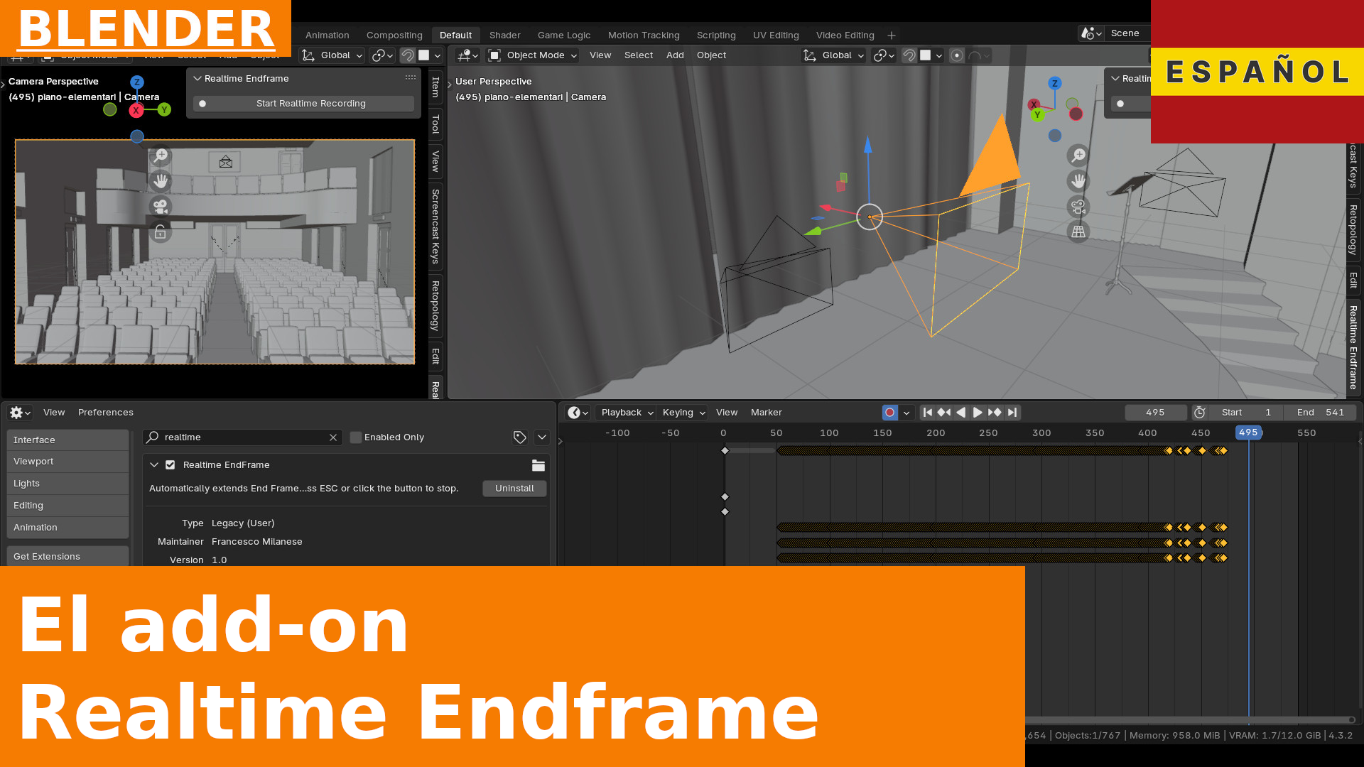 Cómo grabar animaciones al vuelo con el complemento Realtime Endframe y Auto Keying en Blender