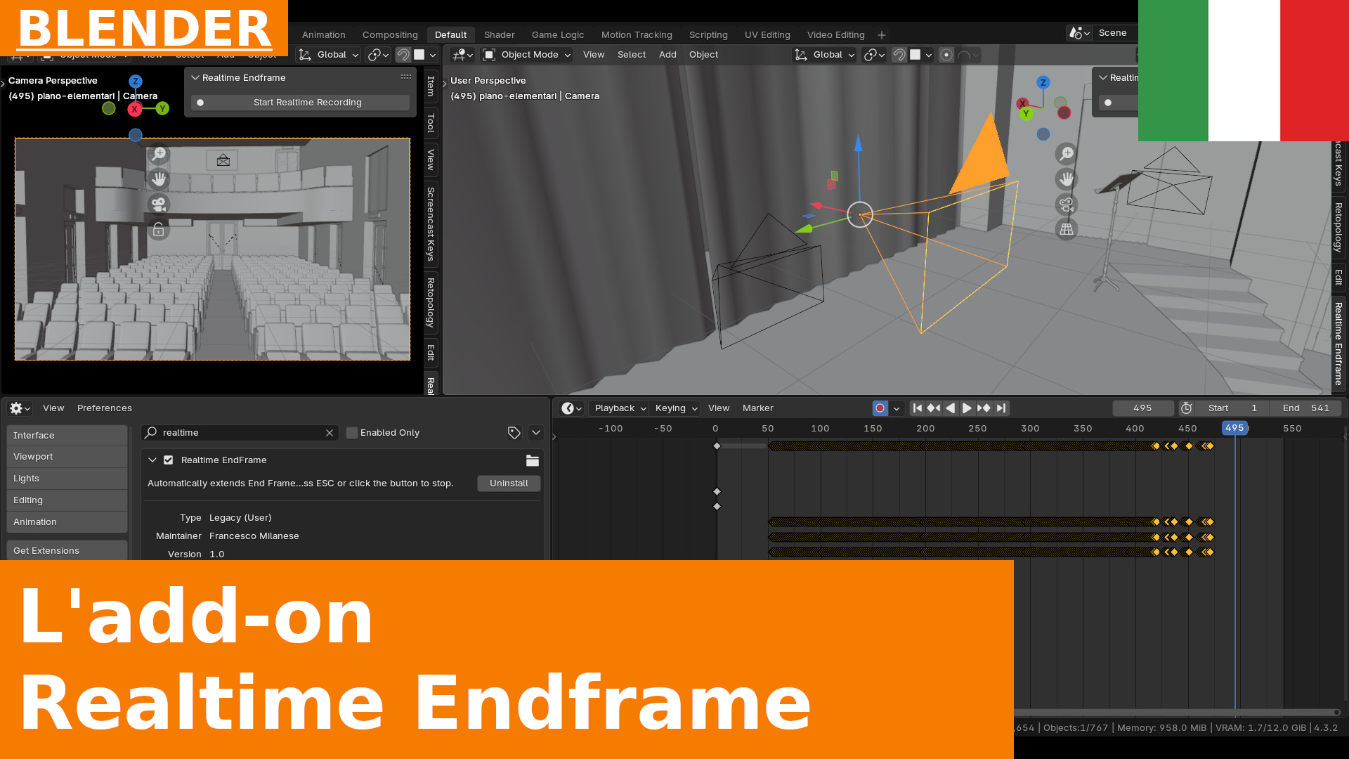 Come registrare animazioni al volo con l'add-on Realtime Endframe e l'Auto Keying in Blender