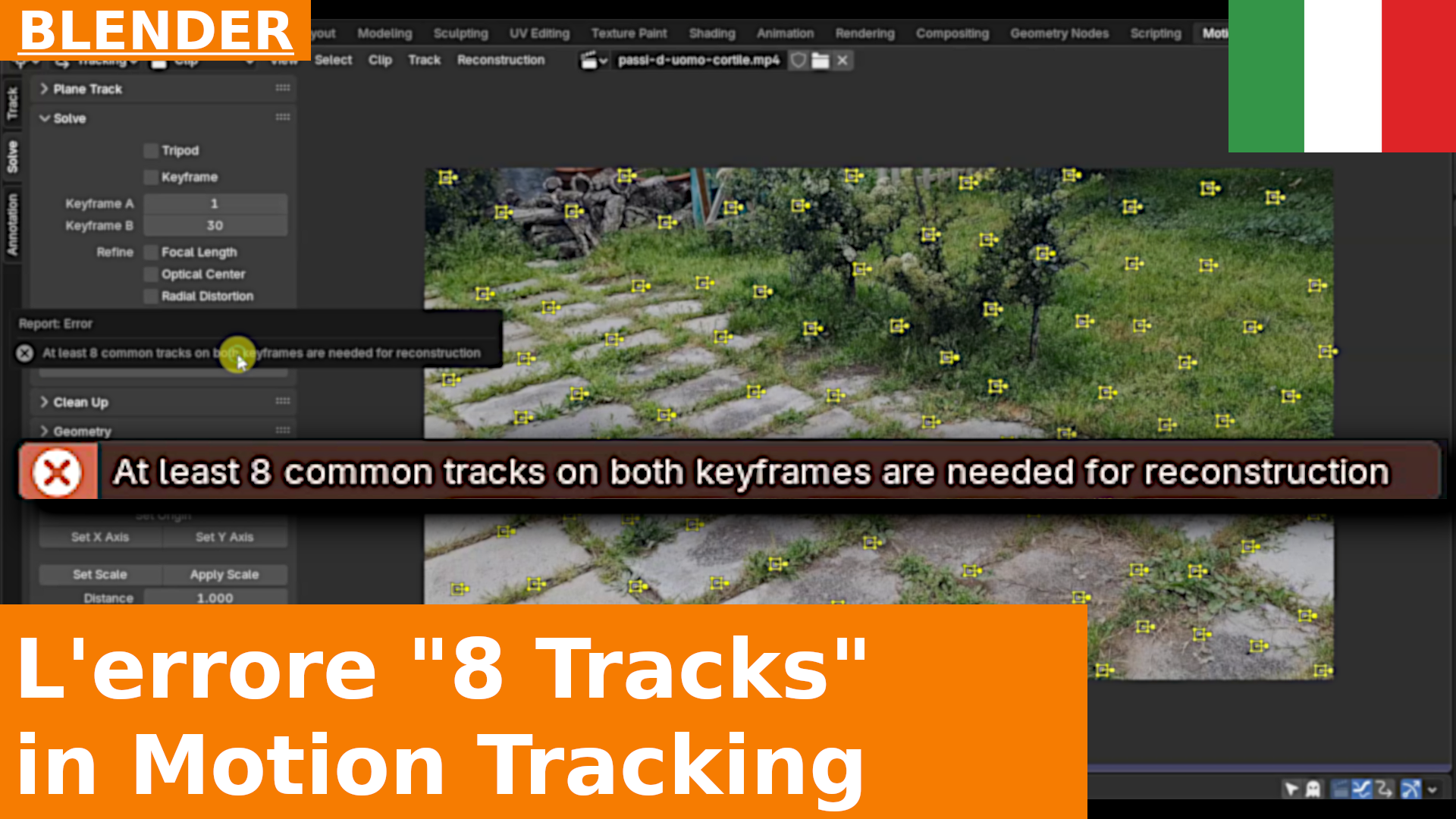 L'errore "At Least  Common Tracks" nel Motion Tracking di Blender: cos'è e come risolverlo