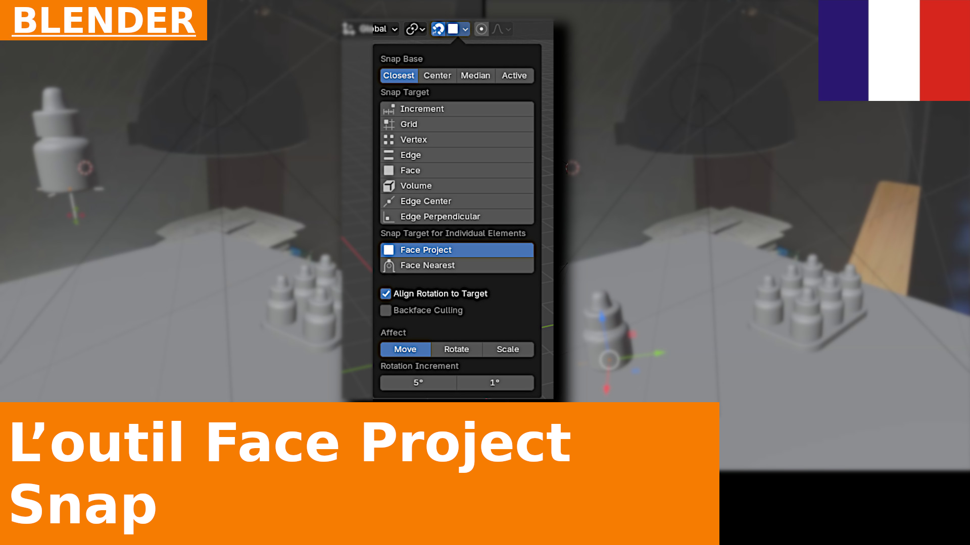 Comment placer un objet sur un autre dans Blender avec l’outil Face Project Snap | Tutoriel