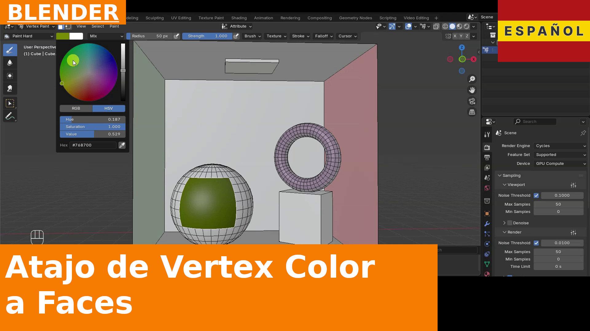 Cómo asignar Vertex Colors rápidamente a las caras seleccionadas en Blender 4.x