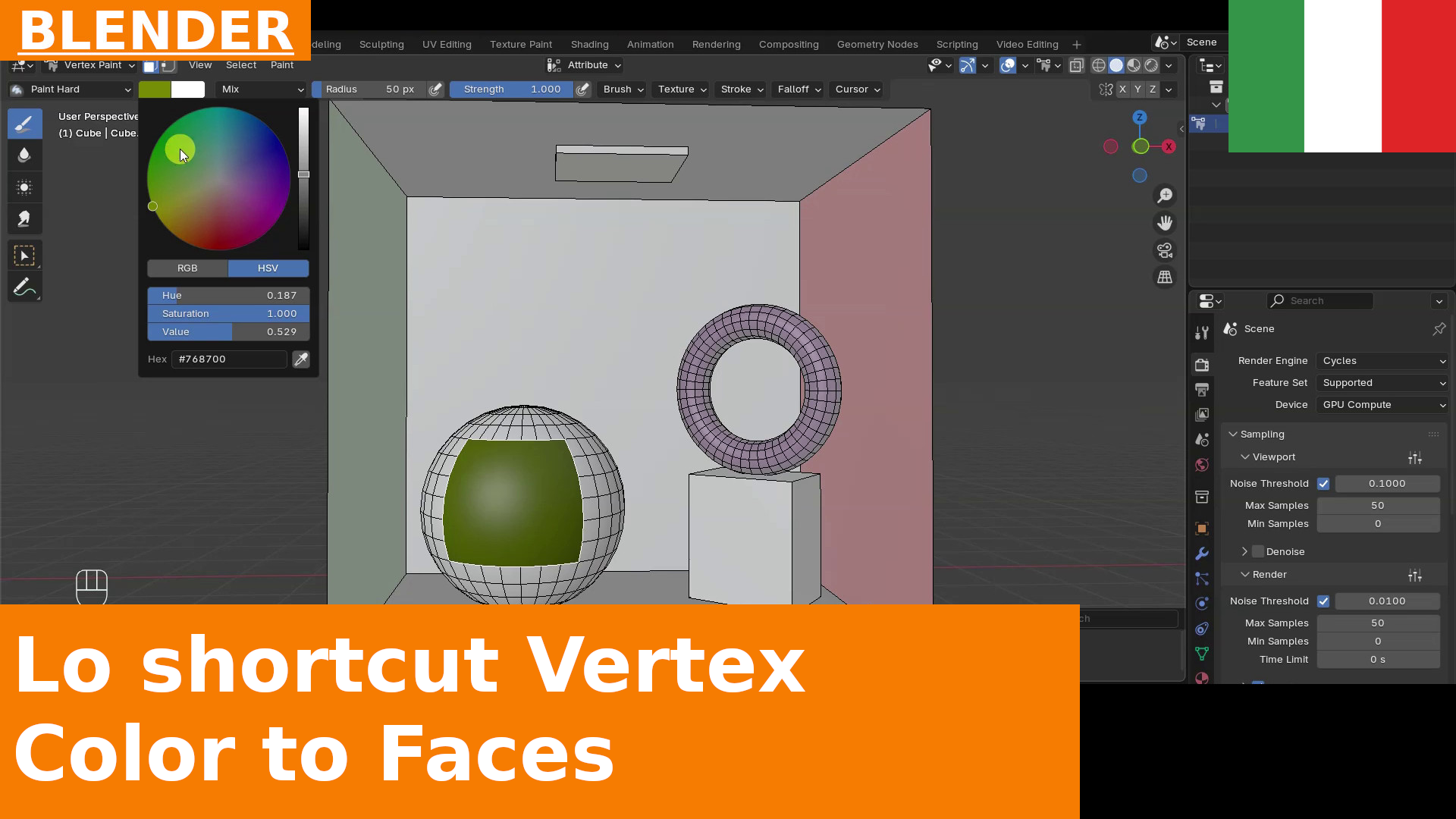 Assegnare un Vertex Color ad una o più facce in un colpo solo | Blender 4.x quick tip