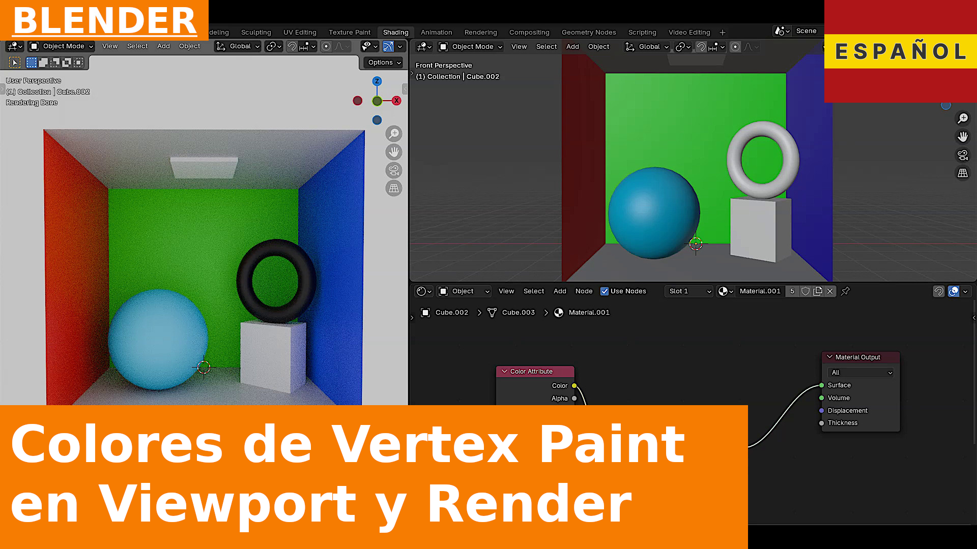 Cómo ver los colores de Vertex Paint en la 3D Viewport y en el Rendering en Blender 4.x