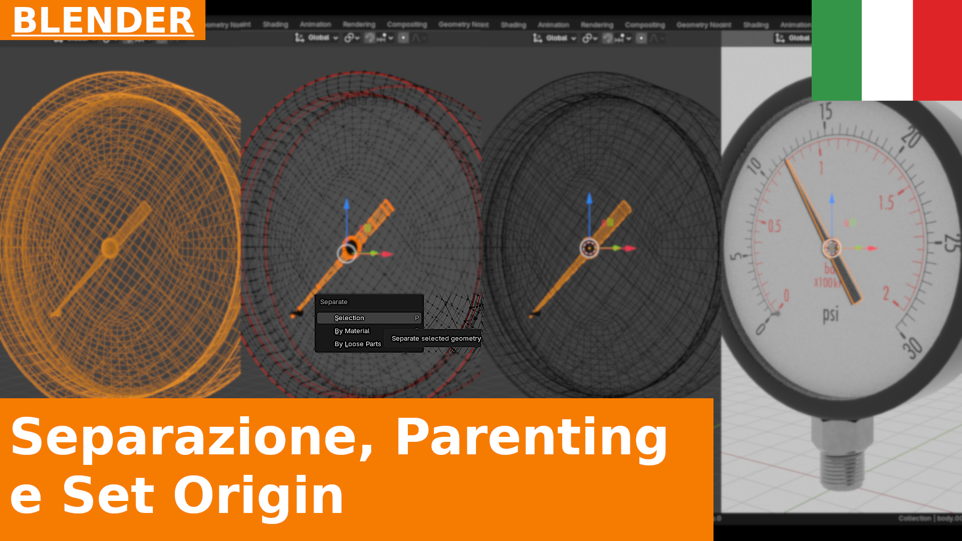 Come separare parti di oggetti, impostarne le Origins e imparentarli in Blender 4.5 | Tutorial di base