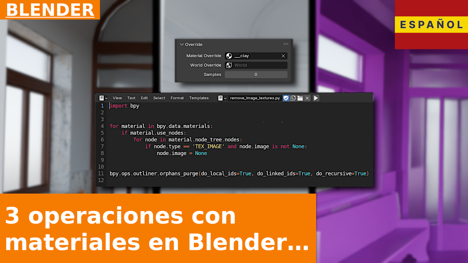 Override, eliminar todos los Materials y eliminar todas las Image Textures: 3 operaciones sobre Materials en Blender 4.3