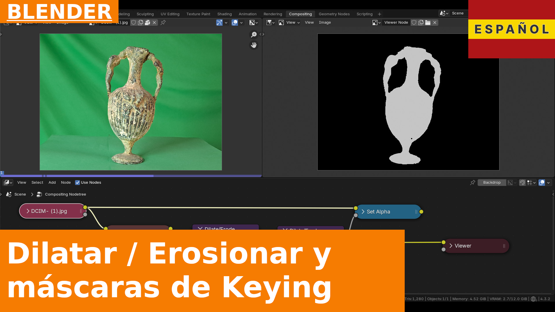 Blender Compositing: Cómo usar Dilate / Erode para corregir "agujeros" en las máscaras de Color Keying
