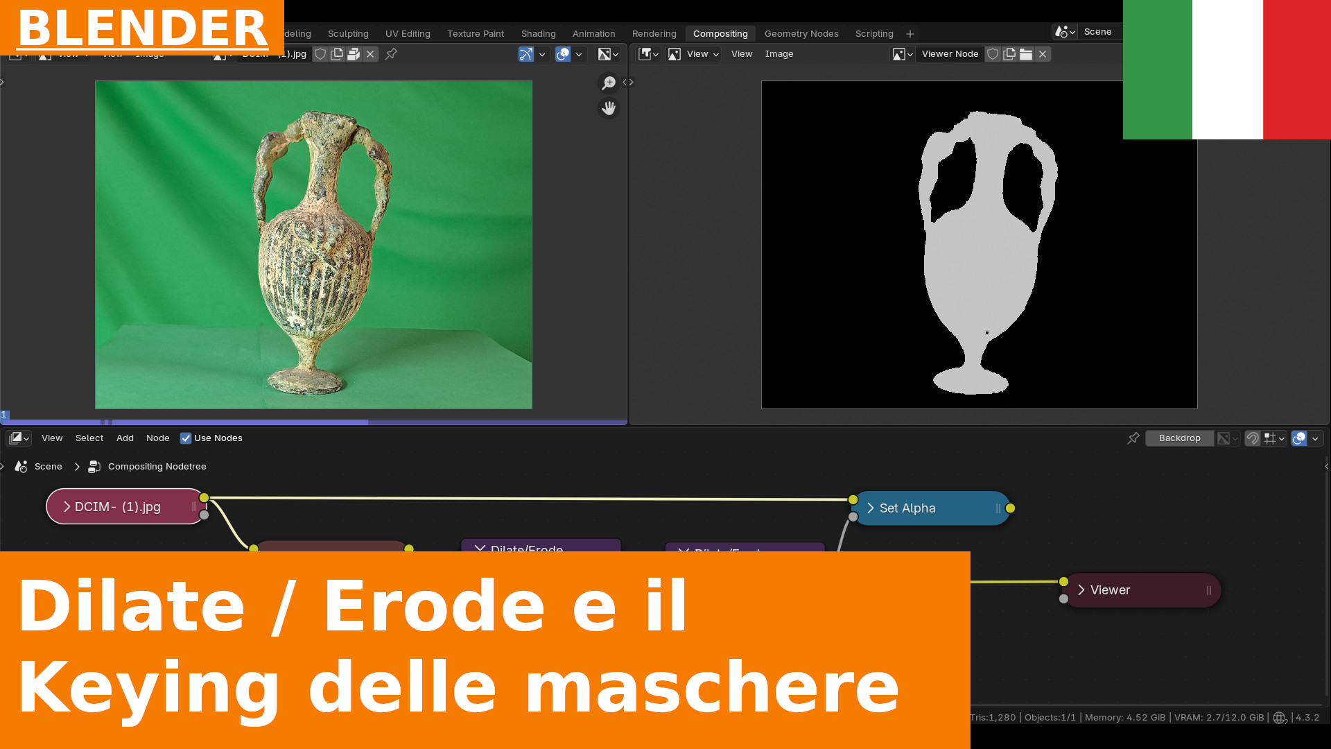 Blender Compositing: come usare Dilate / Erode per rimuovere i "buchi" nelle maschere di Color Keying